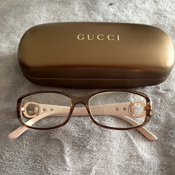 Gucci Accessories - Gucci Brown and Cream Rectangle Women's Glasses with Gold Accents